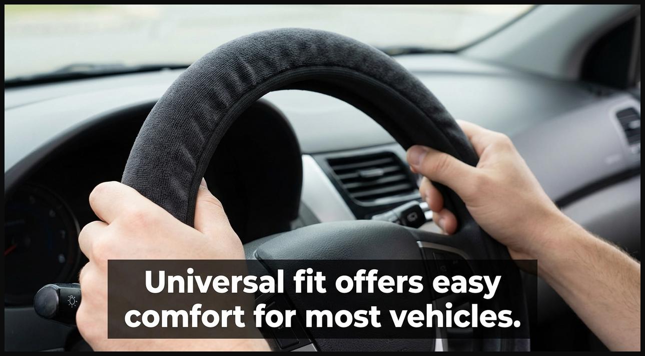 Hands on a universal fit comfort steering wheel cover, easy to install on most cars.